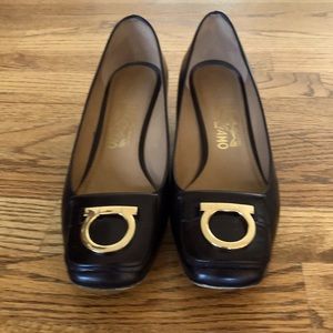 Salvatore Ferragamo Leather Pumps with Gold Buckle